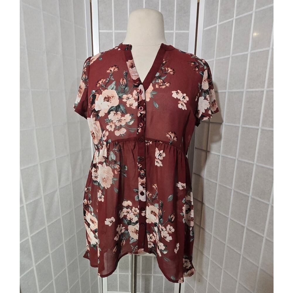 Torrid Plus Size Lexie Babydoll Floral HI Low Maxi Tunic Blouse Shirt 0X (12)